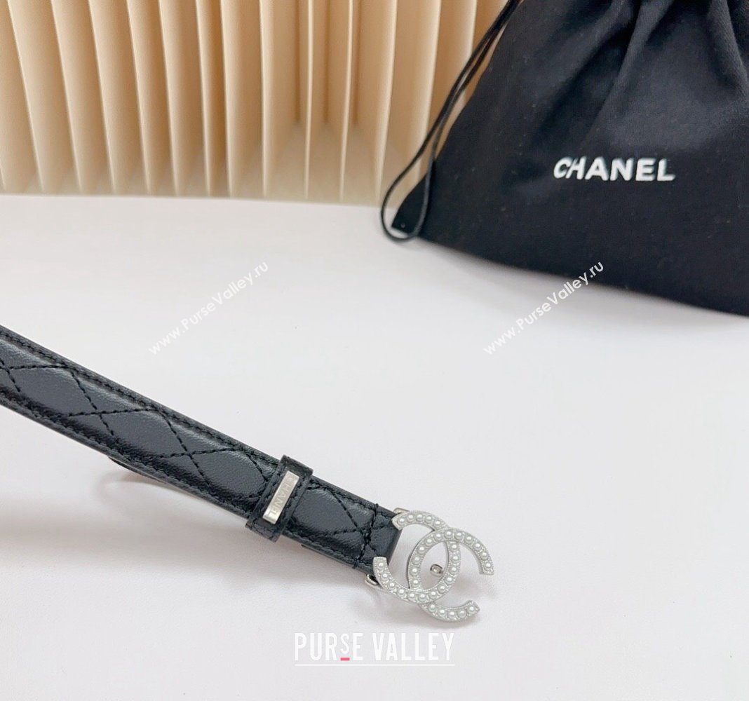 Chanel Belt 2cm with Pearls CC Buckle in Quilted Calfskin Black/Silver 2024 0617 (99-240617030)