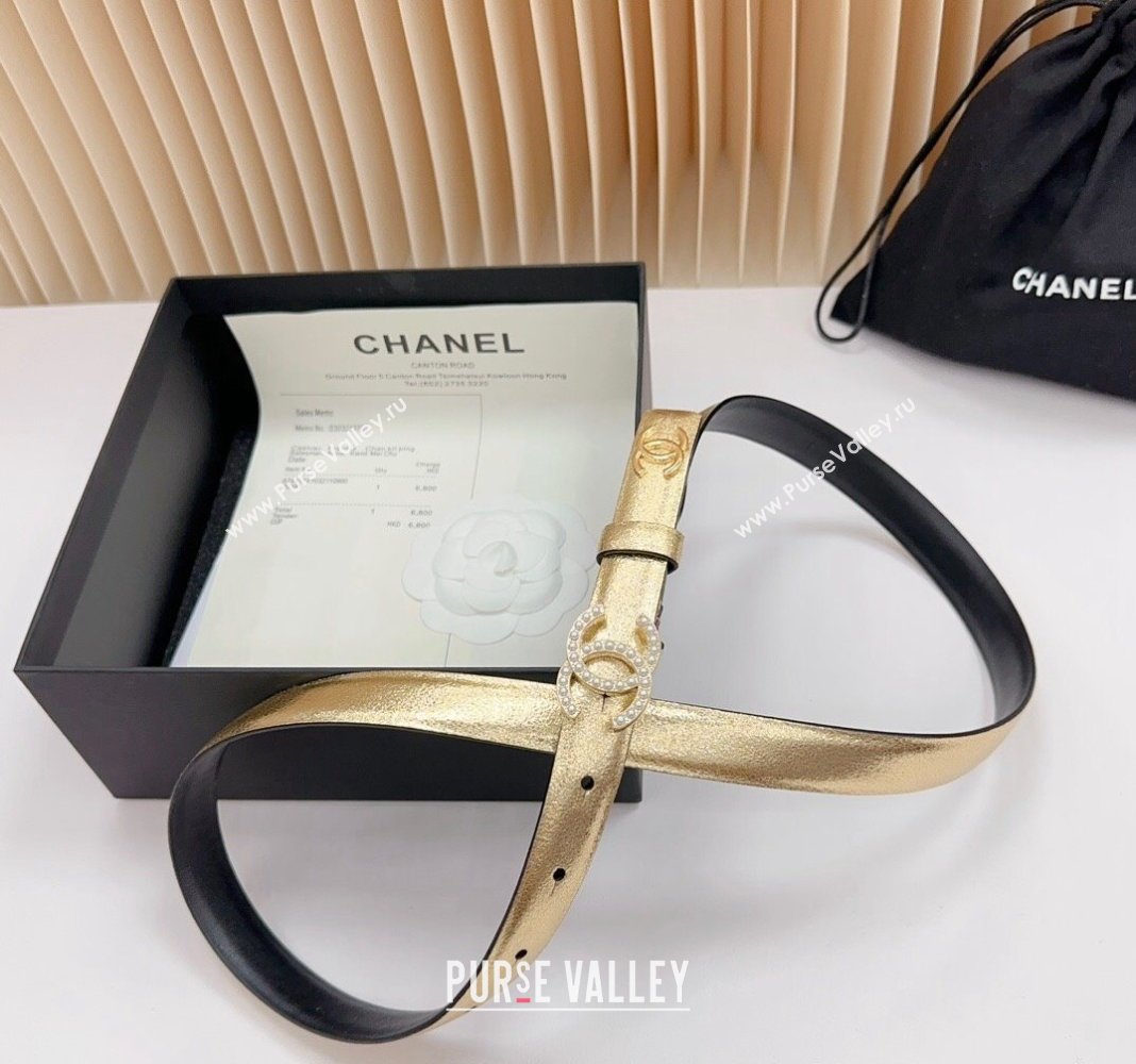 Chanel Belt 2cm with Pearls CC Buckle in Calfskin Gold-Tone 2024 0617 (99-240617031)