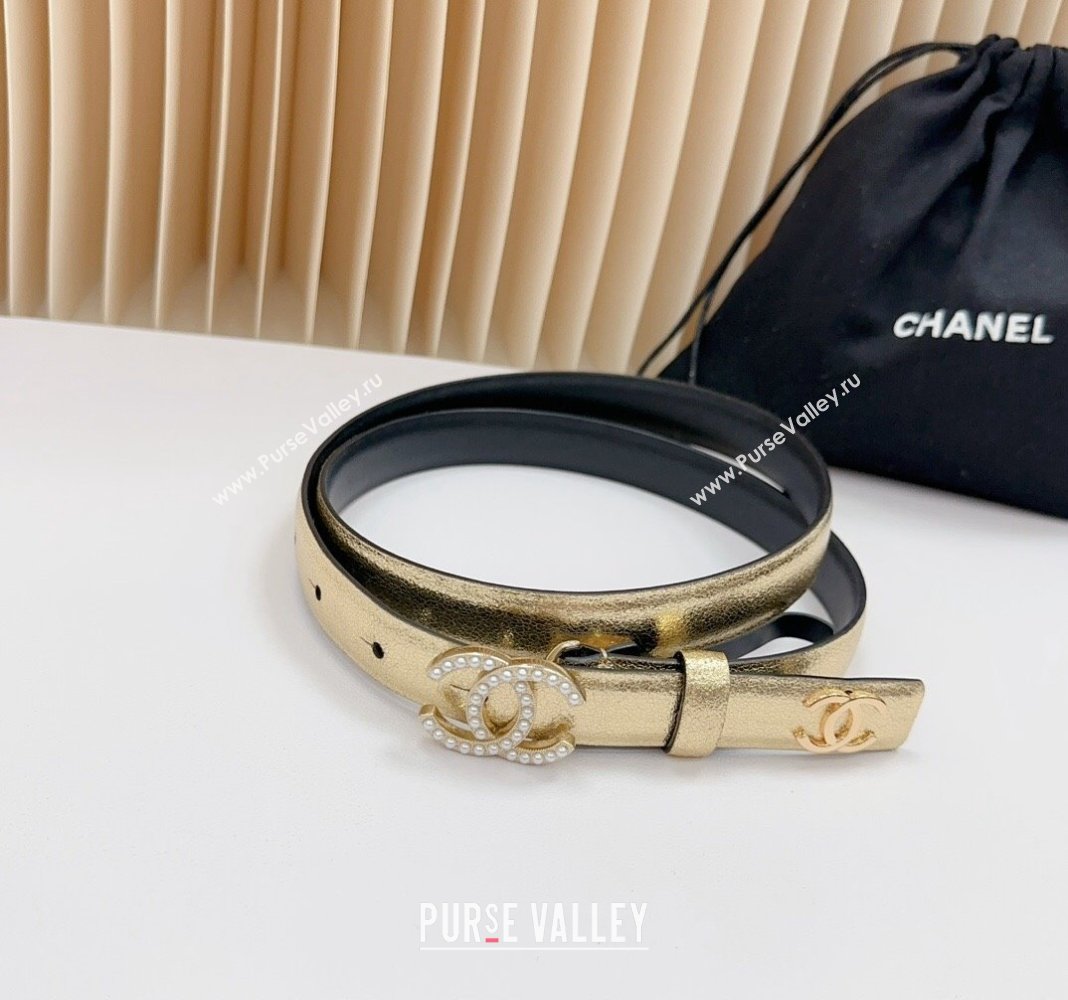 Chanel Belt 2cm with Pearls CC Buckle in Calfskin Gold-Tone 2024 0617 (99-240617031)