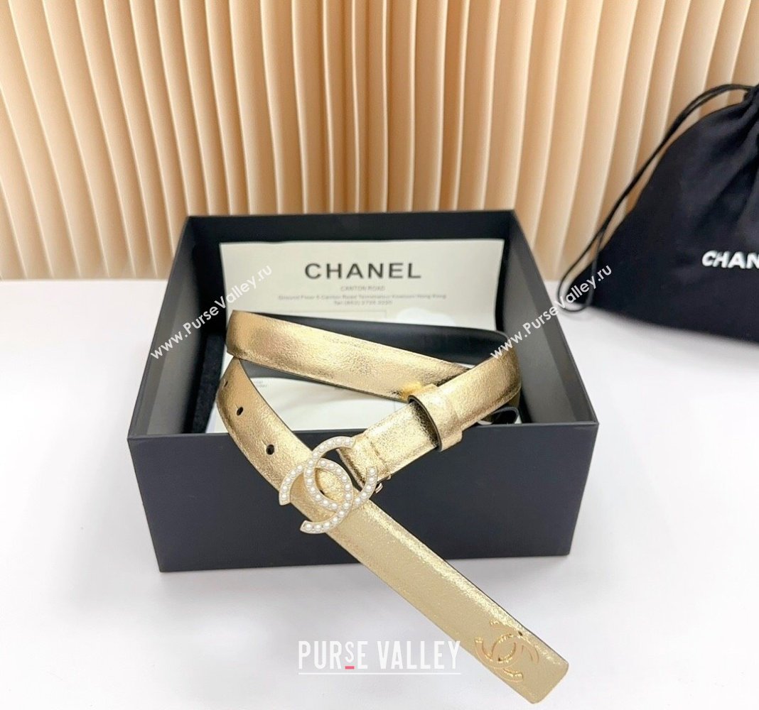 Chanel Belt 2cm with Pearls CC Buckle in Calfskin Gold-Tone 2024 0617 (99-240617031)