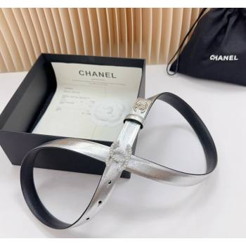 Chanel Belt 2cm with Pearls CC Buckle in Calfskin Silver-Tone 2024 0617 (99-240617032)