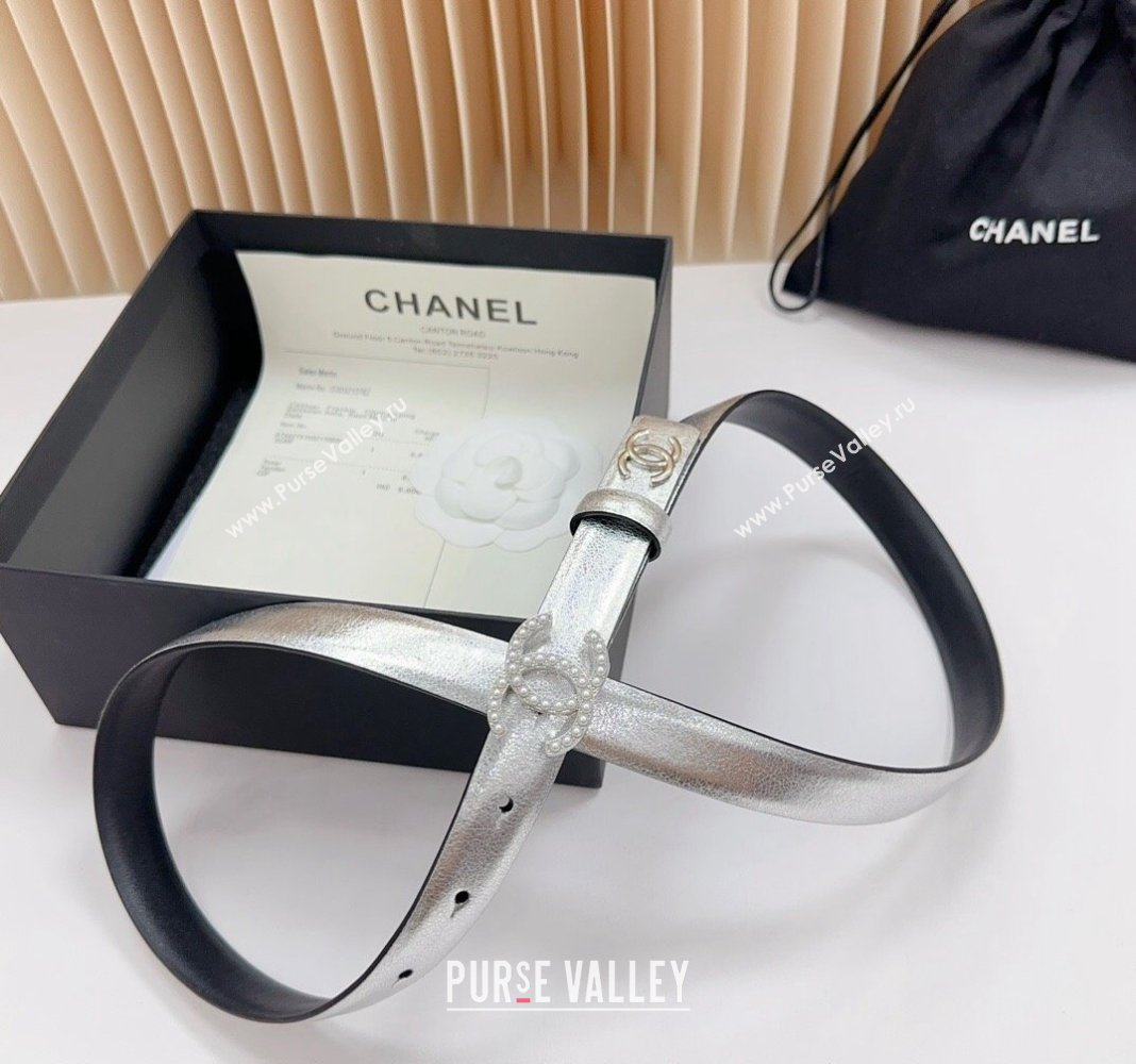 Chanel Belt 2cm with Pearls CC Buckle in Calfskin Silver-Tone 2024 0617 (99-240617032)