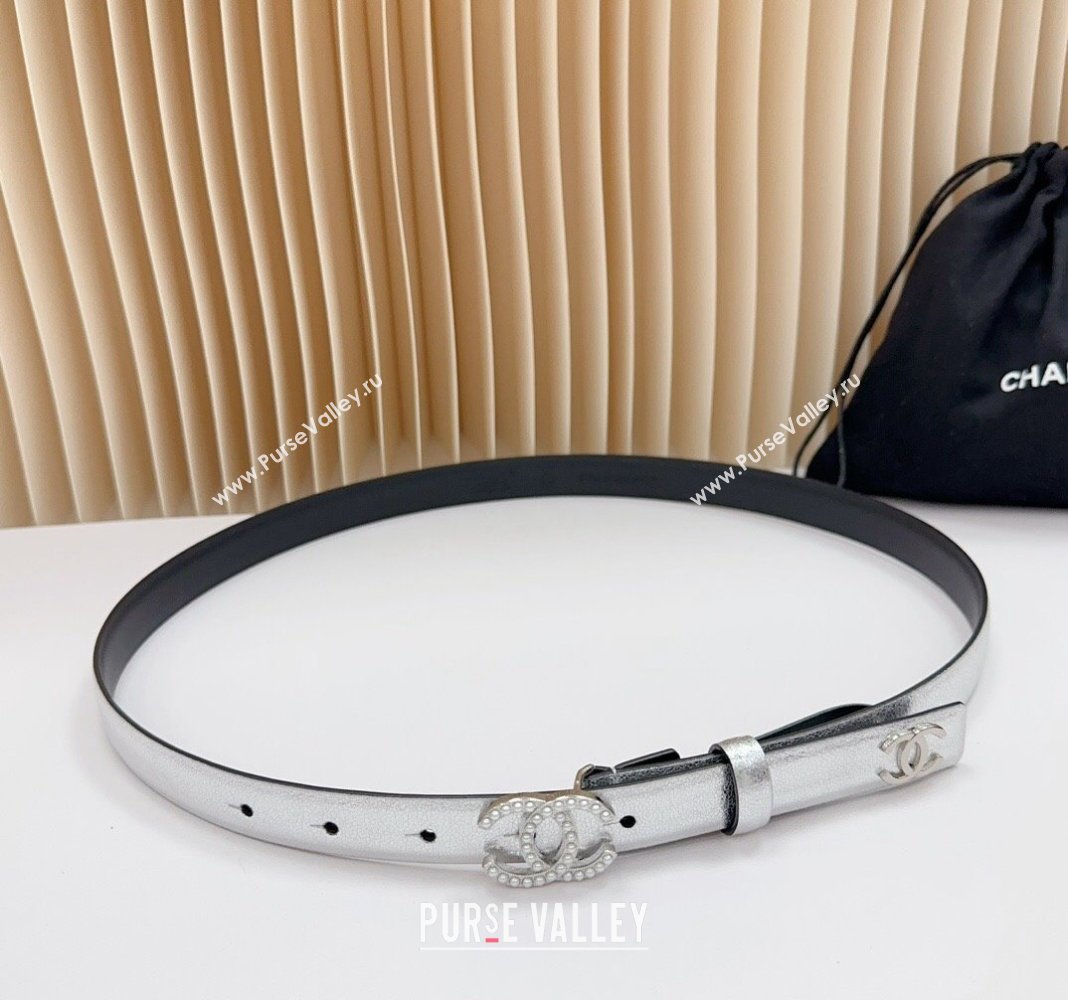 Chanel Belt 2cm with Pearls CC Buckle in Calfskin Silver-Tone 2024 0617 (99-240617032)