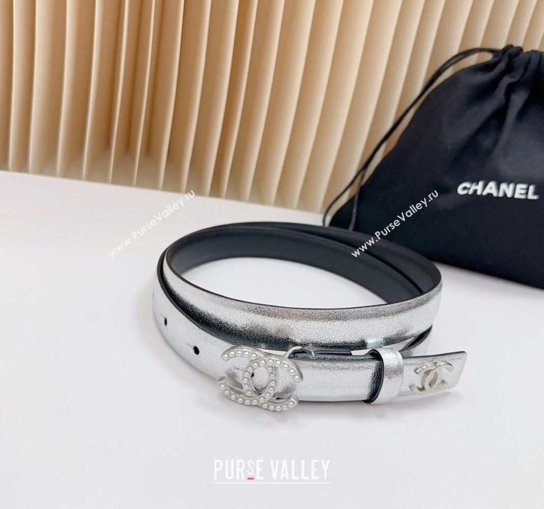 Chanel Belt 2cm with Pearls CC Buckle in Calfskin Silver-Tone 2024 0617 (99-240617032)