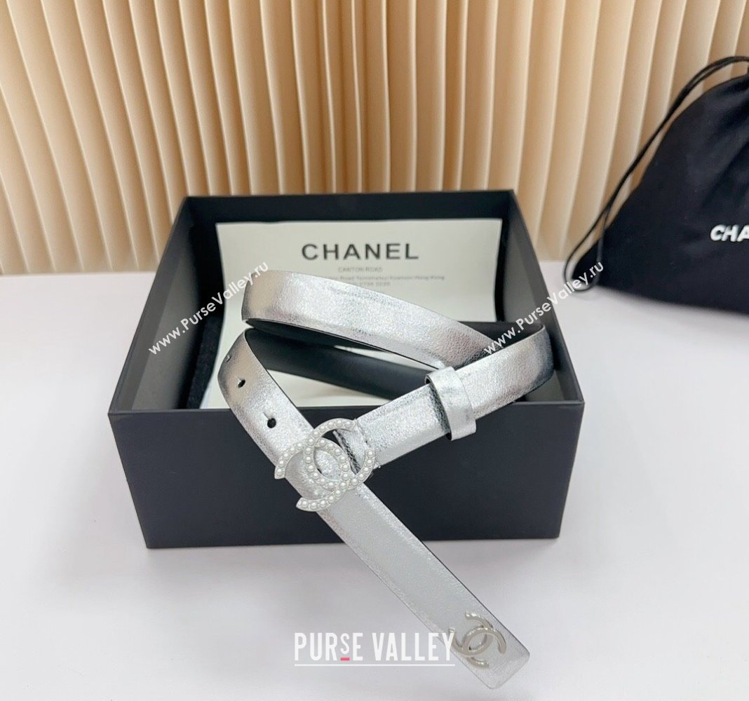 Chanel Belt 2cm with Pearls CC Buckle in Calfskin Silver-Tone 2024 0617 (99-240617032)