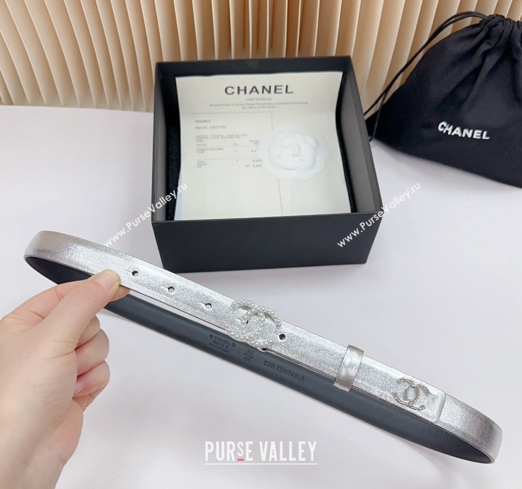 Chanel Belt 2cm with Pearls CC Buckle in Calfskin Silver-Tone 2024 0617 (99-240617032)