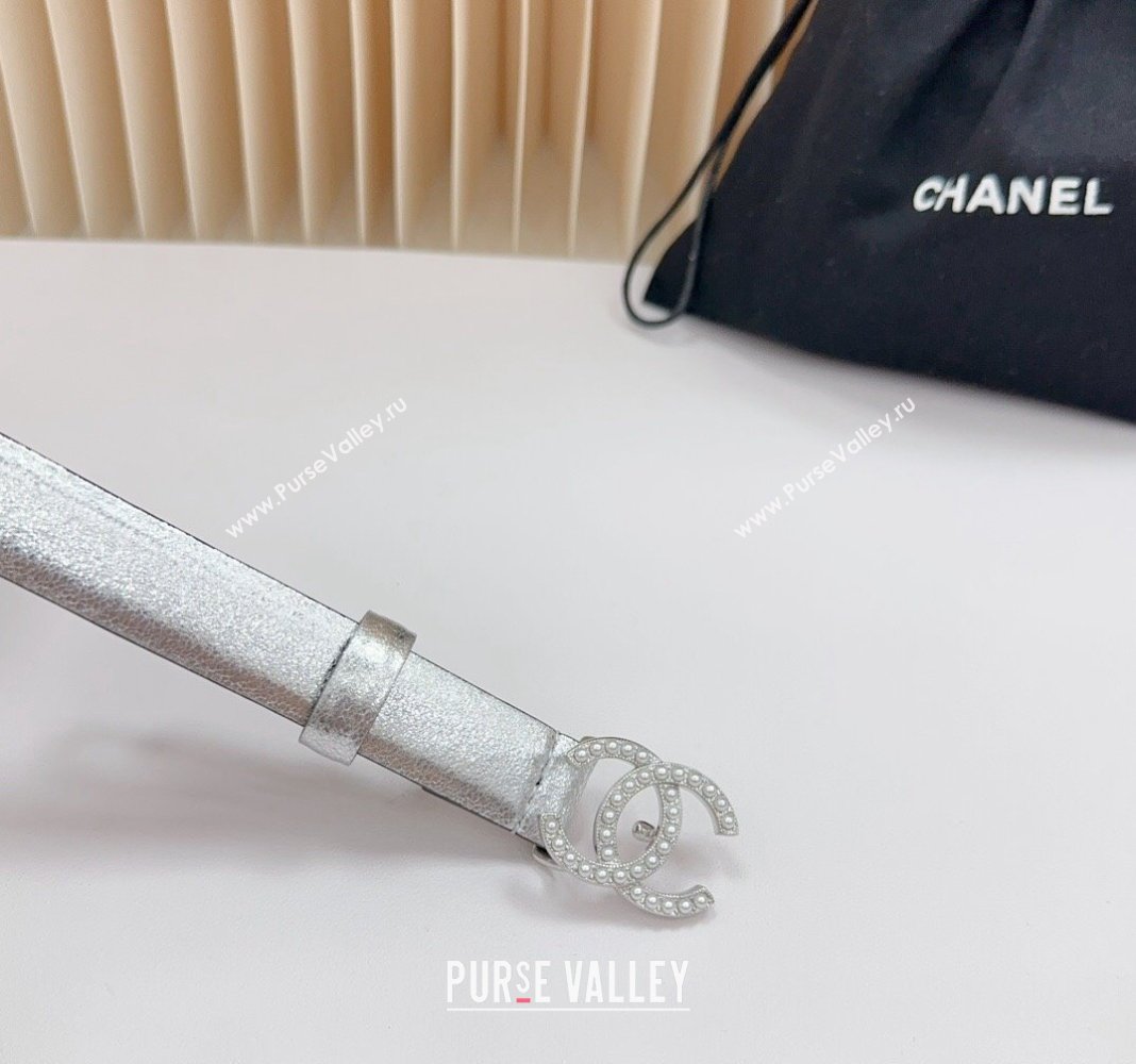 Chanel Belt 2cm with Pearls CC Buckle in Calfskin Silver-Tone 2024 0617 (99-240617032)