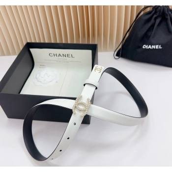 Chanel Belt 2cm with Pearls CC Buckle in Calfskin White 2024 0617 (99-240617034)