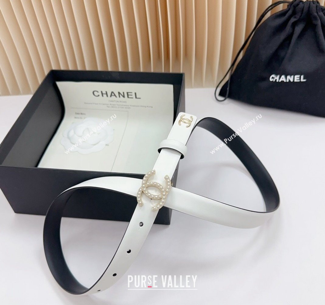 Chanel Belt 2cm with Pearls CC Buckle in Calfskin White 2024 0617 (99-240617034)