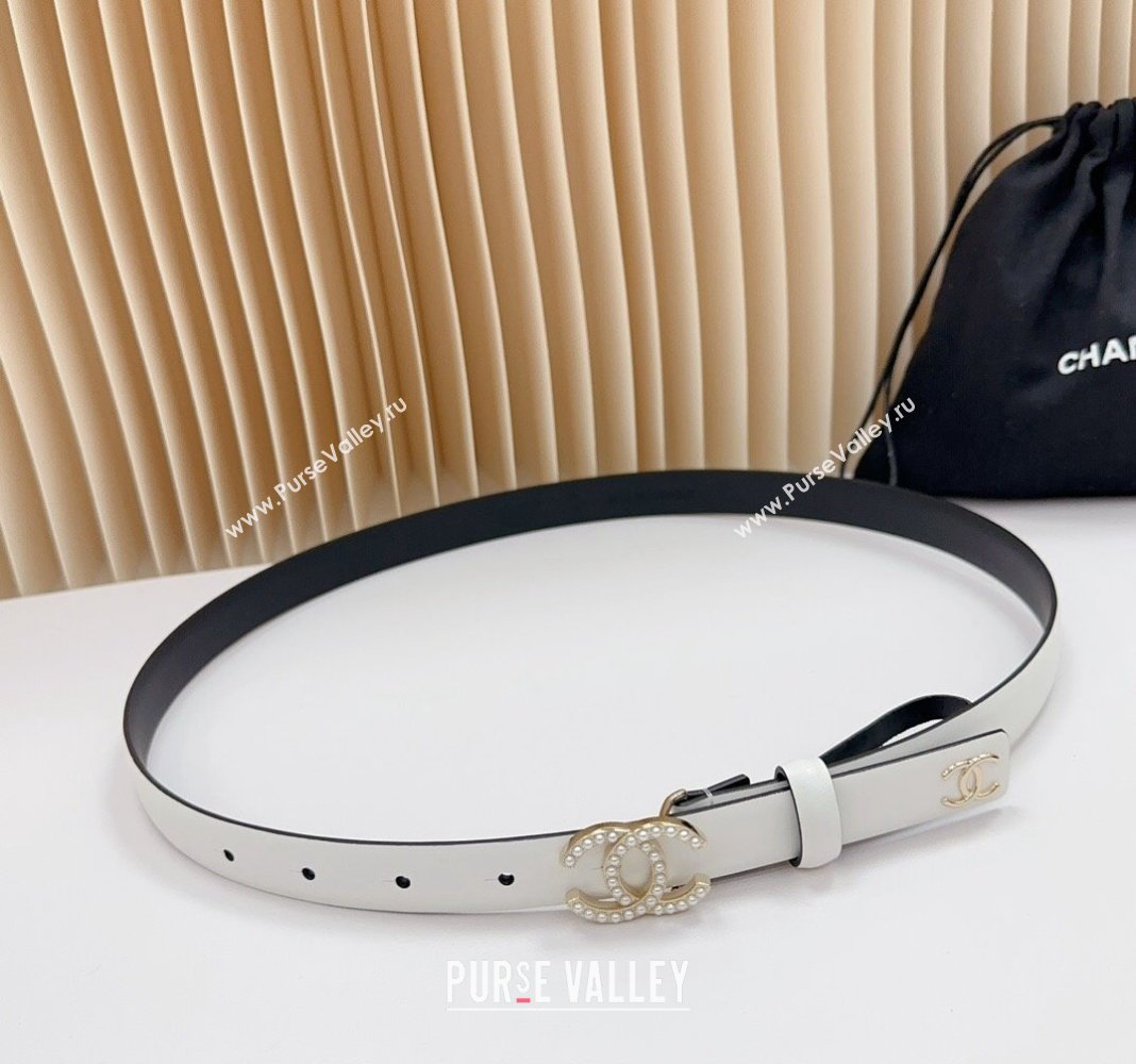 Chanel Belt 2cm with Pearls CC Buckle in Calfskin White 2024 0617 (99-240617034)