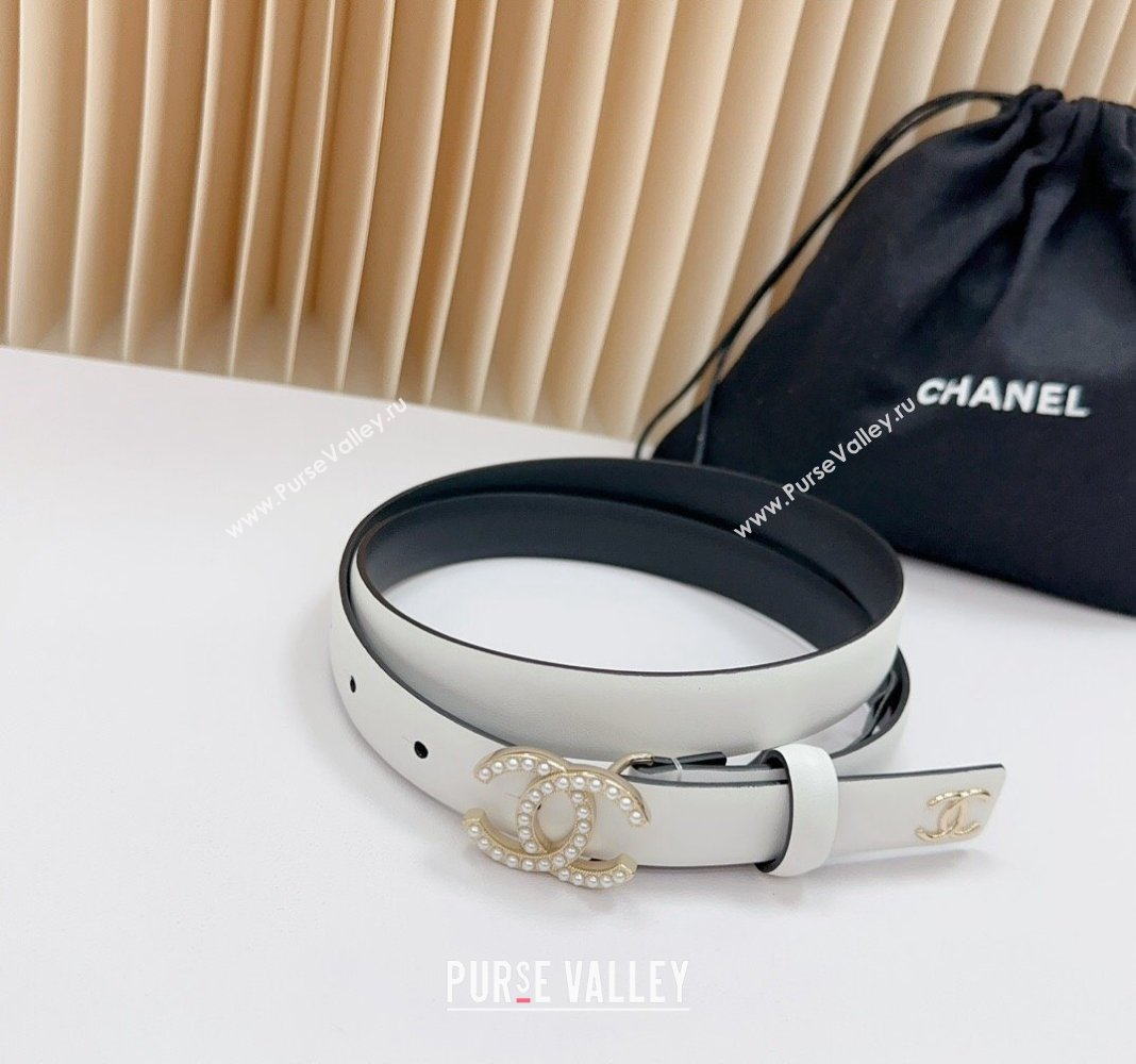 Chanel Belt 2cm with Pearls CC Buckle in Calfskin White 2024 0617 (99-240617034)