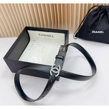 Chanel Belt 2cm with Pearls CC Buckle in Calfskin Black/Silver 2 2024 0617 (99-240617039)