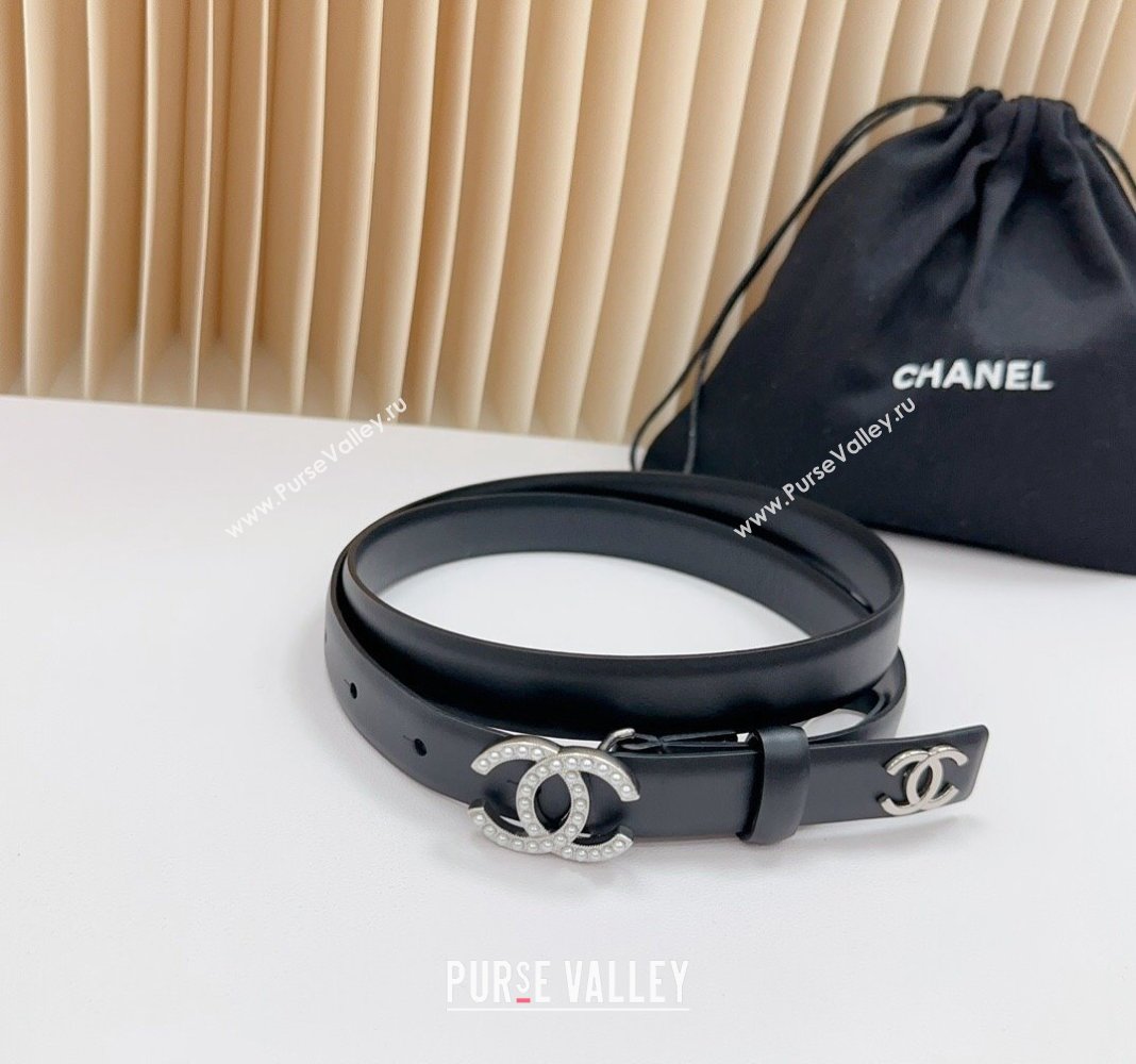 Chanel Belt 2cm with Pearls CC Buckle in Calfskin Black/Silver 2 2024 0617 (99-240617039)