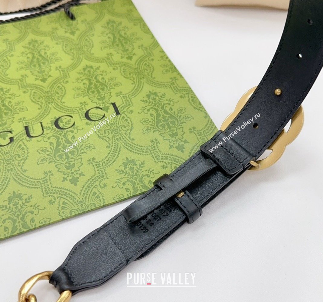 Gucci Belt 3cm with GG Buckle in Calfskin and Chain Black/Aged Gold 2024 0617 (99-240617051)