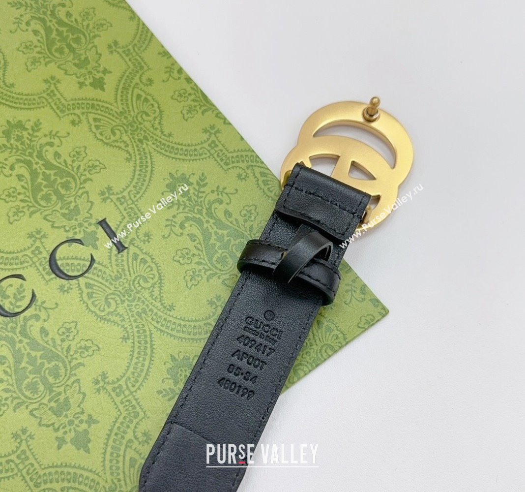 Gucci Belt 3cm with GG Buckle in Calfskin and Chain Black/Aged Gold 2024 0617 (99-240617051)