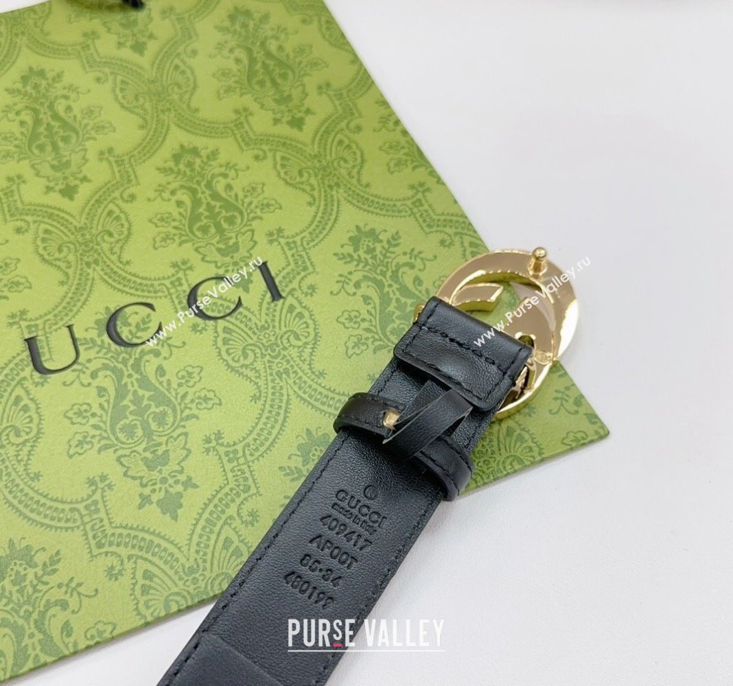 Gucci Belt 3cm with Interlocking G Buckle in Calfskin and Chain Black/Gold 2024 0617 (99-240617054)