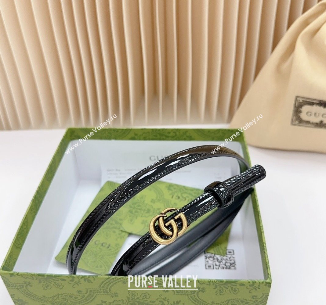 Gucci Patent Leather Belt 1.2cm with GG Buckle Black/Gold 2024 0617 (99-240617071)