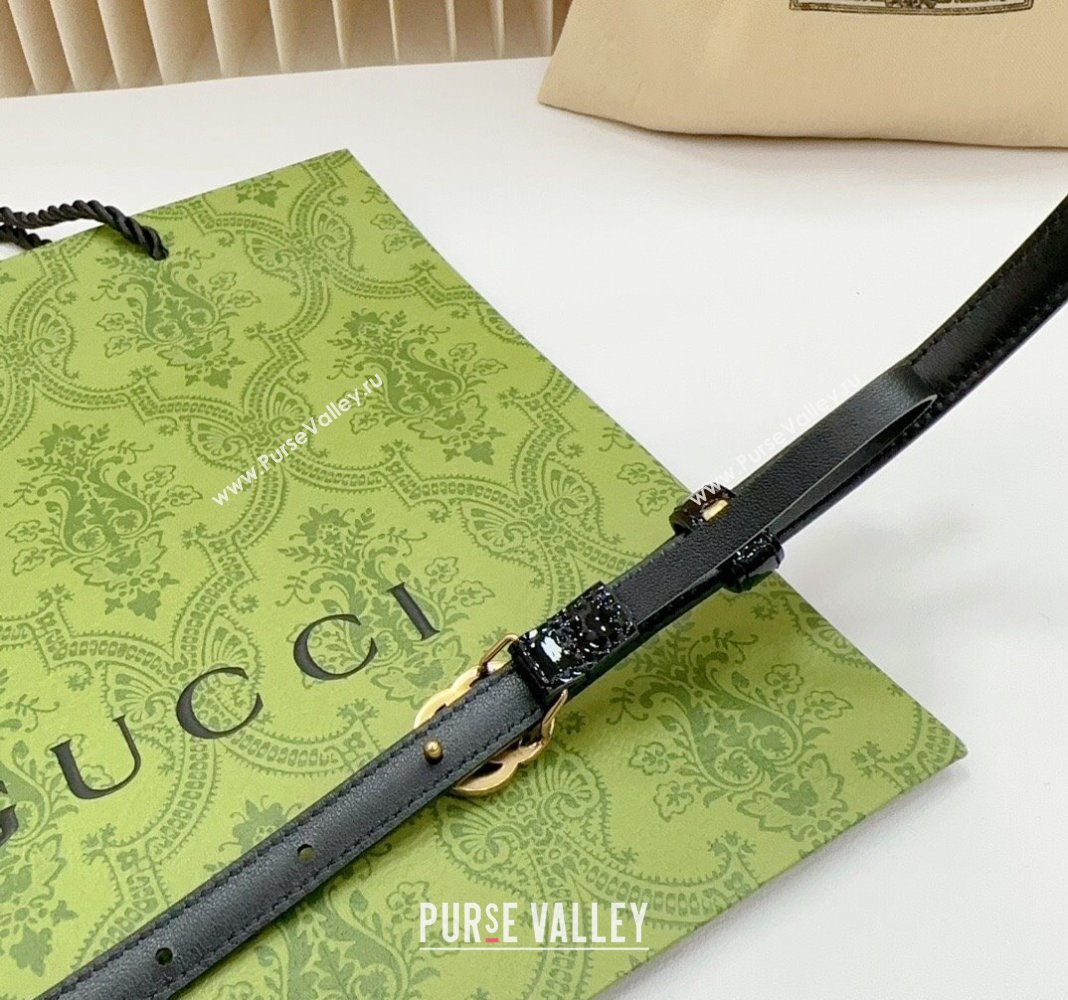 Gucci Patent Leather Belt 1.2cm with GG Buckle Black/Gold 2024 0617 (99-240617071)