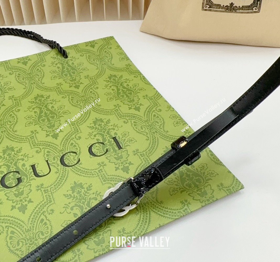 Gucci Patent Leather Belt 1.2cm with GG Buckle Black/Silver 2024 0617 (99-240617072)