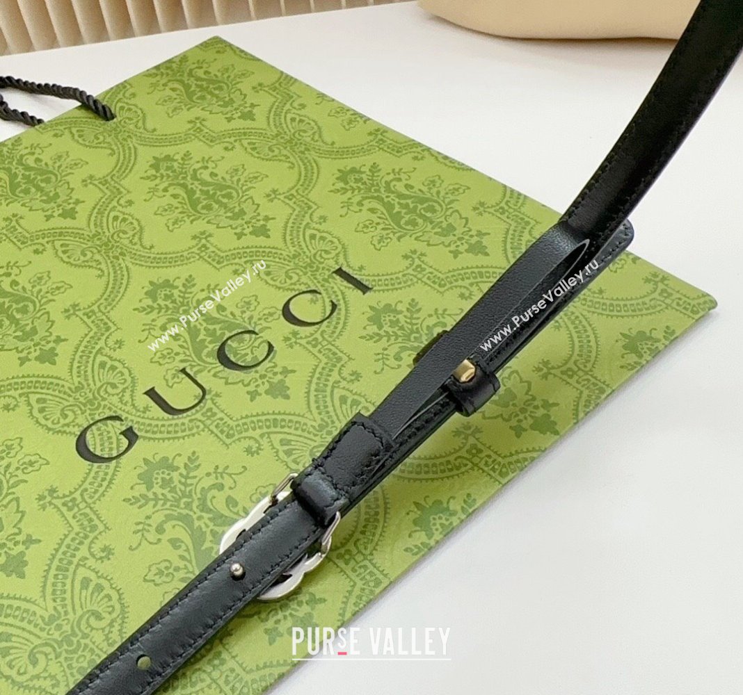 Gucci Calf Leather Belt 1.2cm with GG Buckle Black/Silver 2024 0617 (99-240617076)