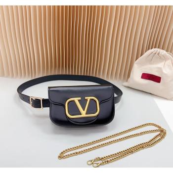 Valentino VLogo Pouch Belt in Calfskin Black 2024 0614 (99-240615075)