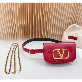 Valentino VLogo Pouch Belt in Calfskin Red 2024 0614 (99-240615076)