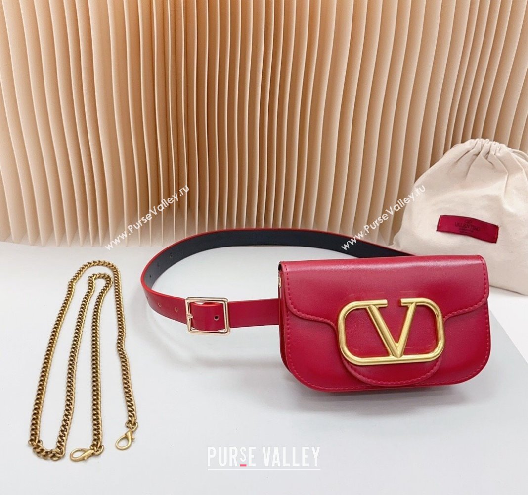 Valentino VLogo Pouch Belt in Calfskin Red 2024 0614 (99-240615076)