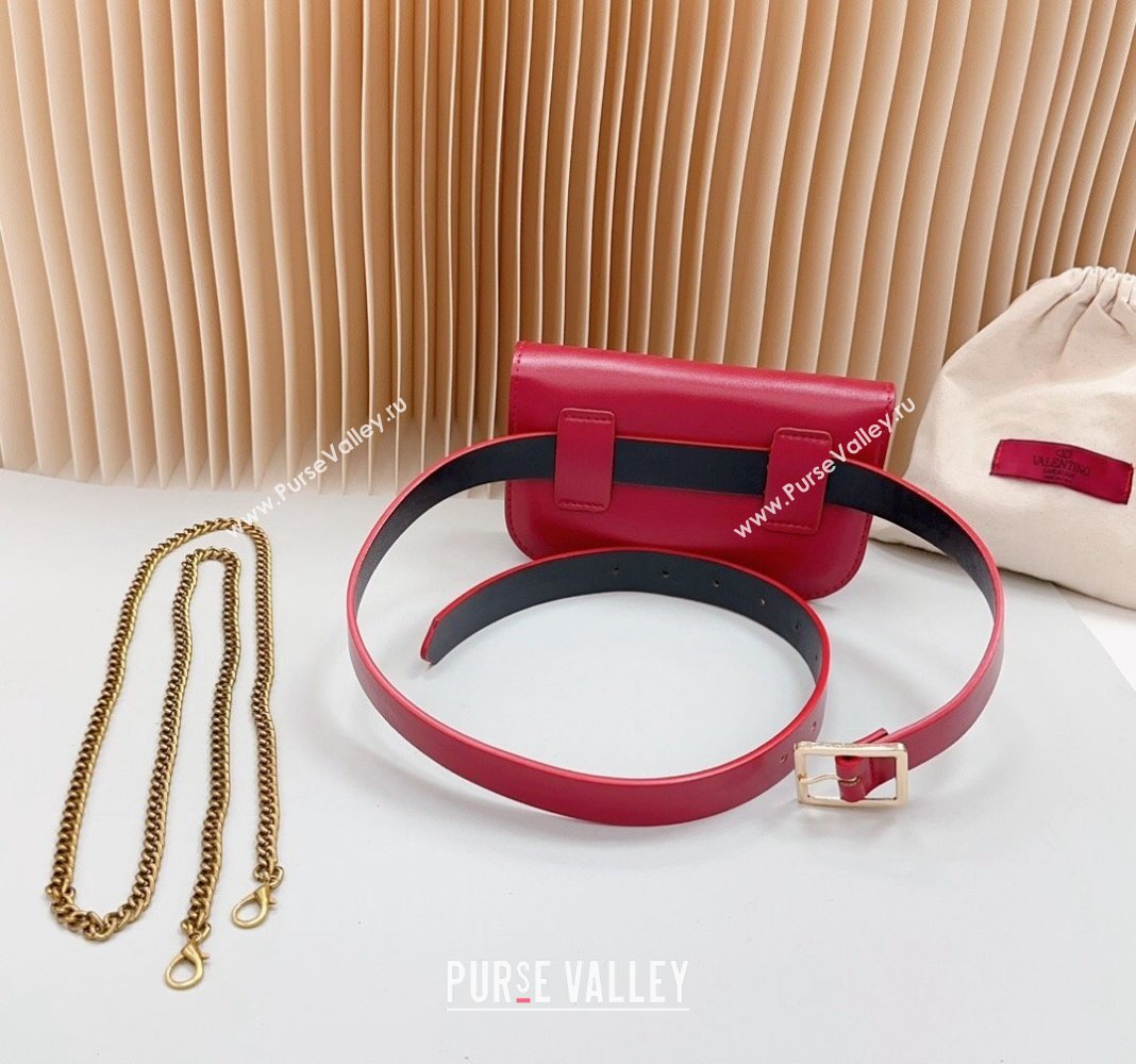 Valentino VLogo Pouch Belt in Calfskin Red 2024 0614 (99-240615076)