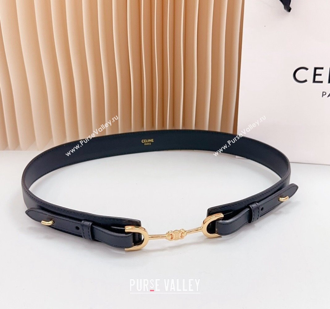 Celine Triomphe Leather and Chain Belt 3cm Black 2024 0617 (99-240617005)