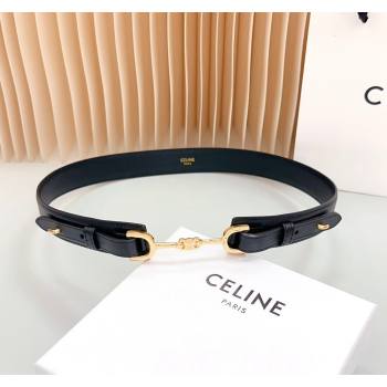 Celine Triomphe Leather and Chain Belt 3cm Black 2024 0617 (99-240617005)