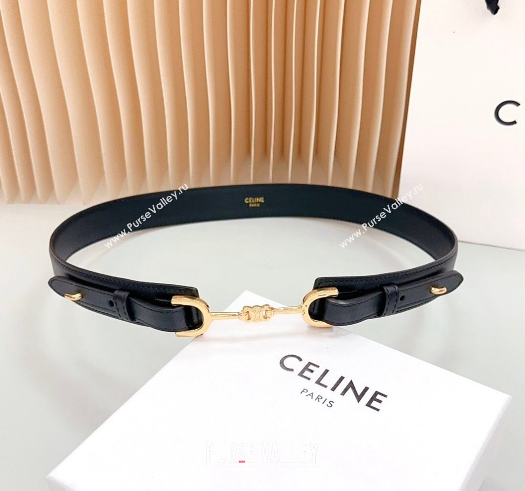 Celine Triomphe Leather and Chain Belt 3cm Black 2024 0617 (99-240617005)