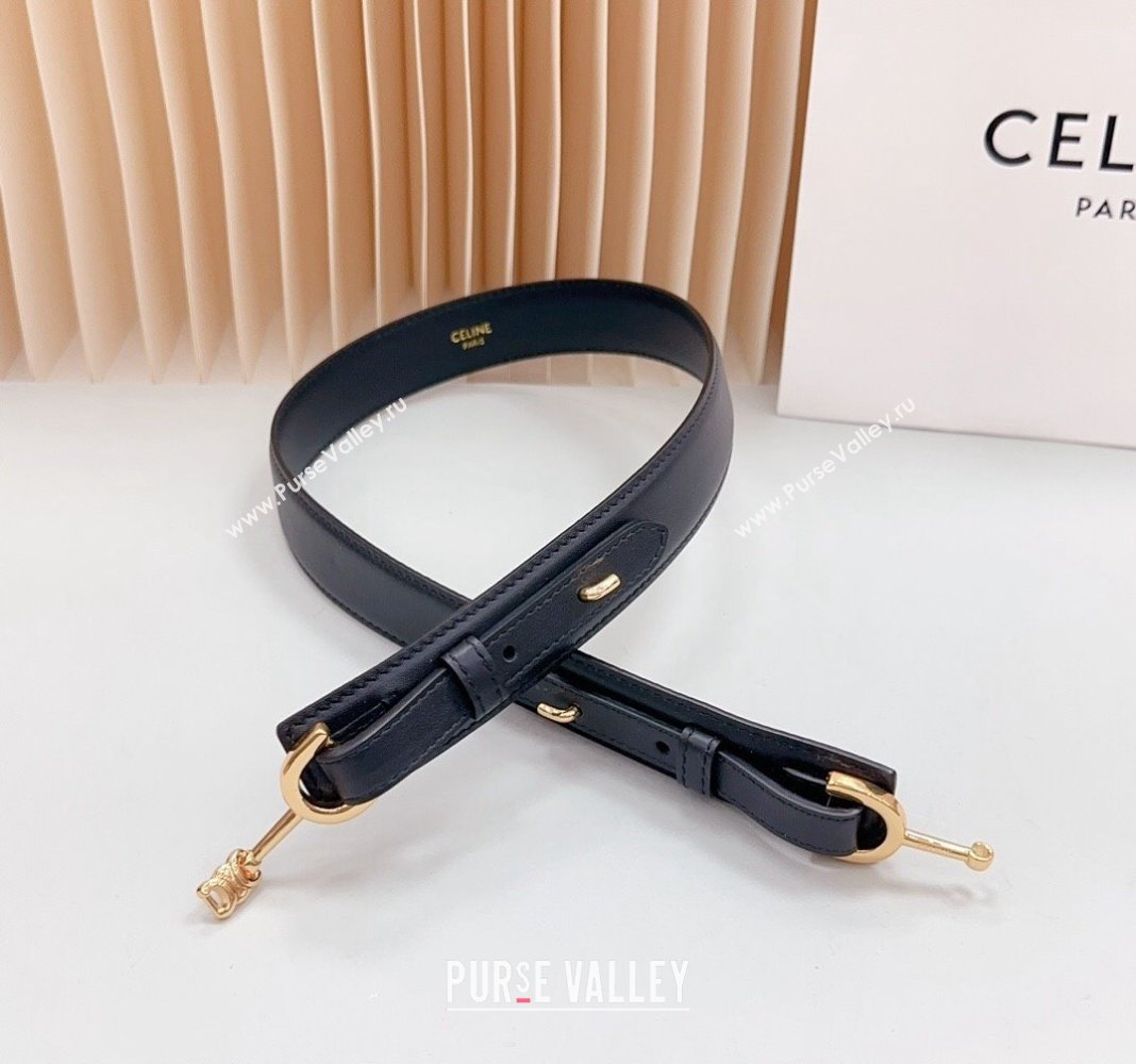 Celine Triomphe Leather and Chain Belt 3cm Black 2024 0617 (99-240617005)