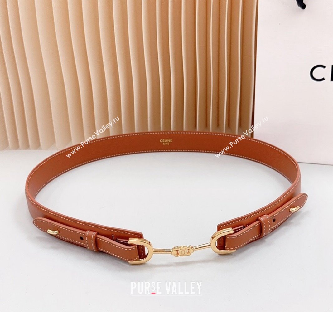 Celine Triomphe Leather and Chain Belt 3cm Brown 2024 0617 (99-240617006)