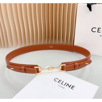 Celine Triomphe Leather and Chain Belt 3cm Brown 2024 0617 (99-240617006)