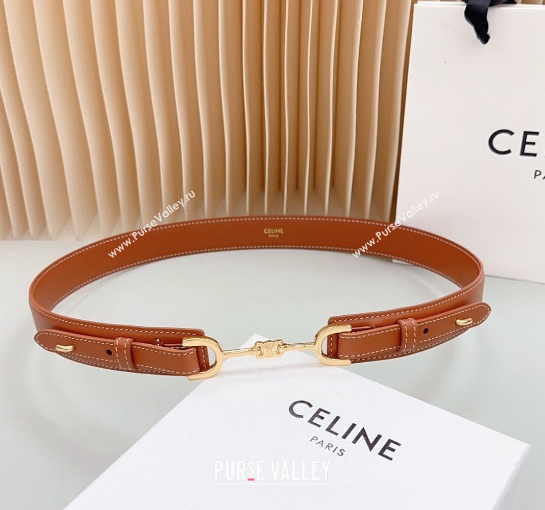 Celine Triomphe Leather and Chain Belt 3cm Brown 2024 0617 (99-240617006)