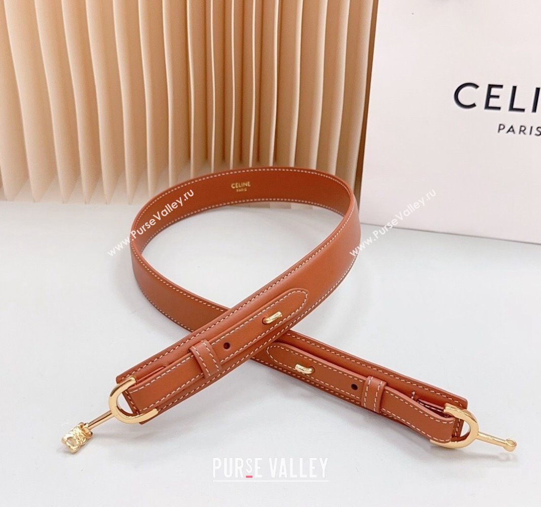 Celine Triomphe Leather and Chain Belt 3cm Brown 2024 0617 (99-240617006)