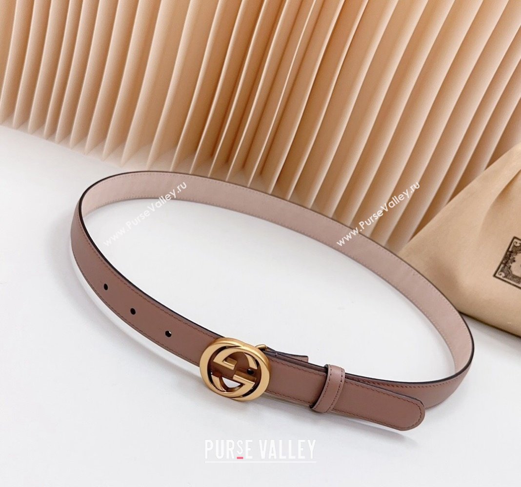 Gucci Leather Belt 2.5cm with Interlocking G Dark Nude 2024 0617 (99-240617058)