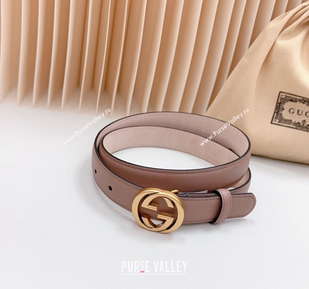 Gucci Leather Belt 2.5cm with Interlocking G Dark Nude 2024 0617 (99-240617058)