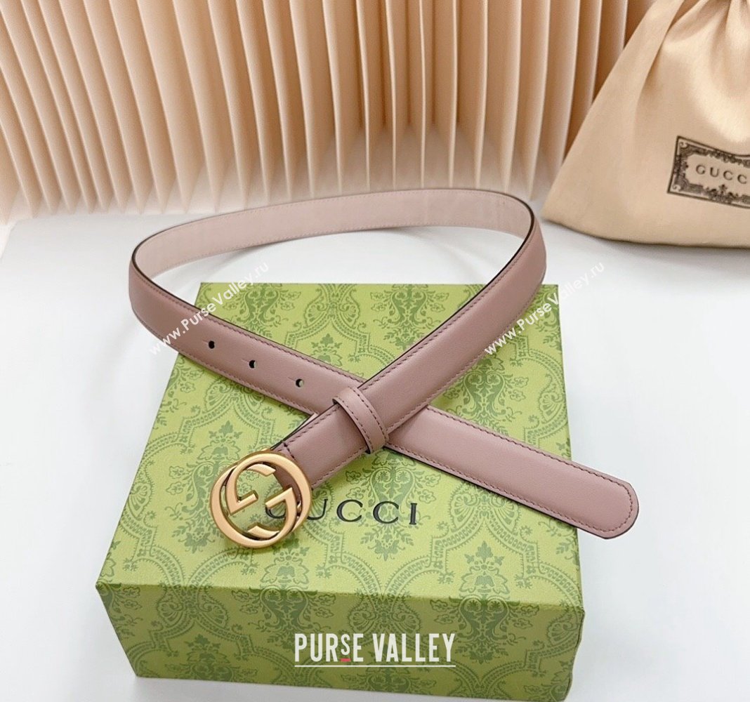 Gucci Leather Belt 2.5cm with Interlocking G Dark Nude 2024 0617 (99-240617058)