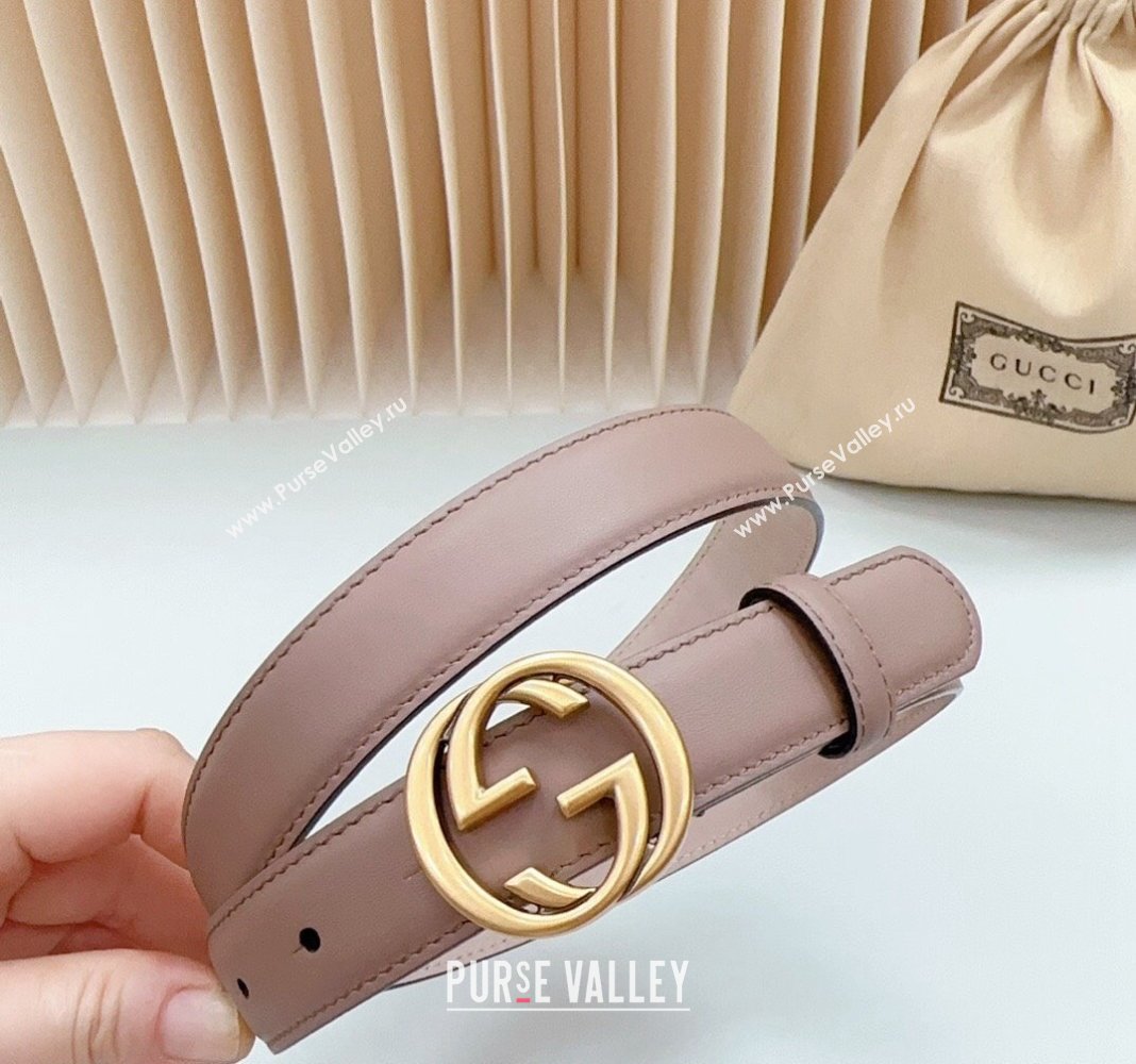 Gucci Leather Belt 2.5cm with Interlocking G Dark Nude 2024 0617 (99-240617058)