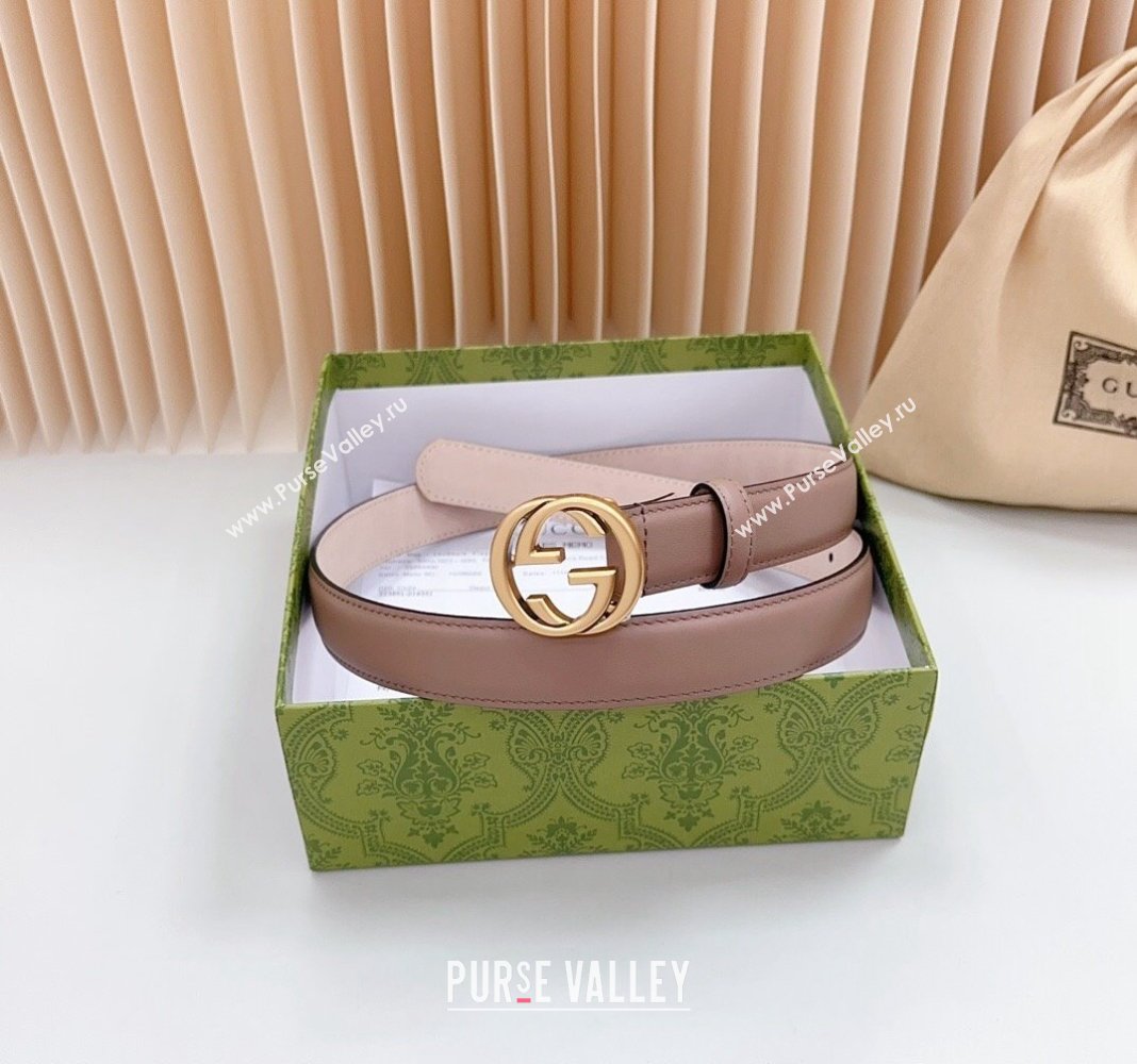 Gucci Leather Belt 2.5cm with Interlocking G Dark Nude 2024 0617 (99-240617058)