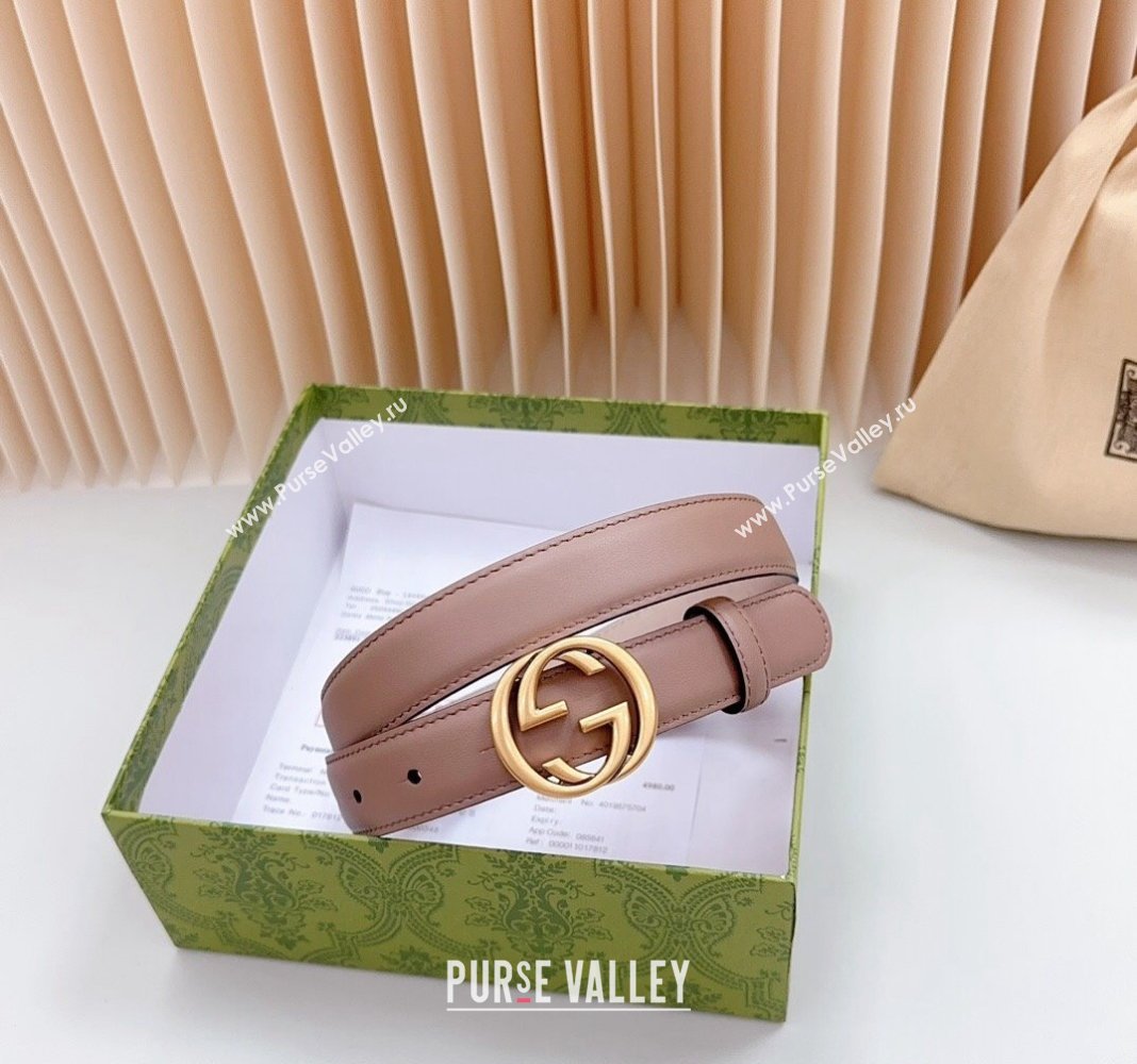 Gucci Leather Belt 2.5cm with Interlocking G Dark Nude 2024 0617 (99-240617058)