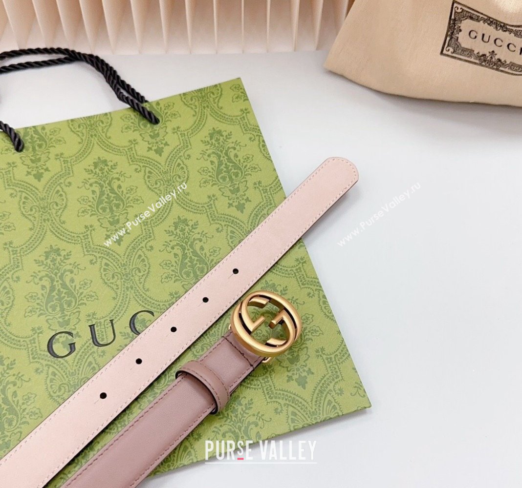 Gucci Leather Belt 2.5cm with Interlocking G Dark Nude 2024 0617 (99-240617058)