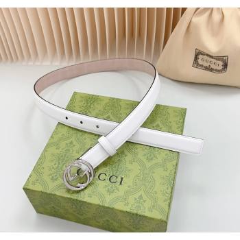 Gucci Leather Belt 2.5cm with Interlocking G White/Nude 2024 0617 (99-240617062)