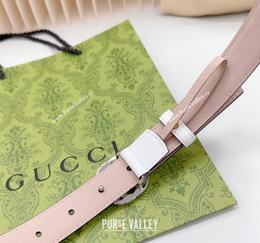 Gucci Leather Belt 2.5cm with Interlocking G White/Nude 2024 0617 (99-240617062)