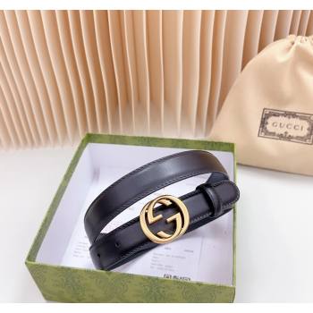 Gucci Leather Belt 2.5cm with Interlocking G Black/Aged Gold 2024 0617 (99-240617065)