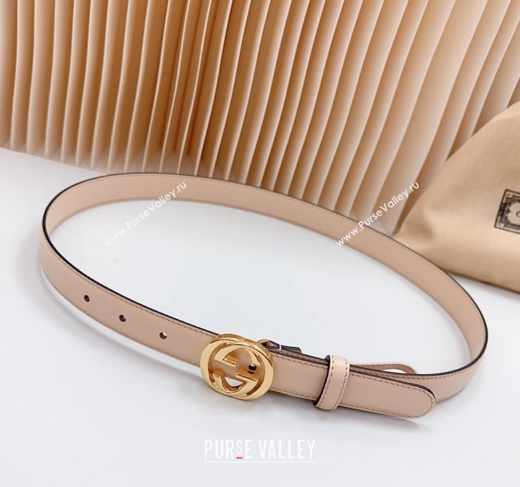 Gucci Leather Belt 2.5cm with Interlocking G Apricot/Gold 2024 0617 (99-240617069)