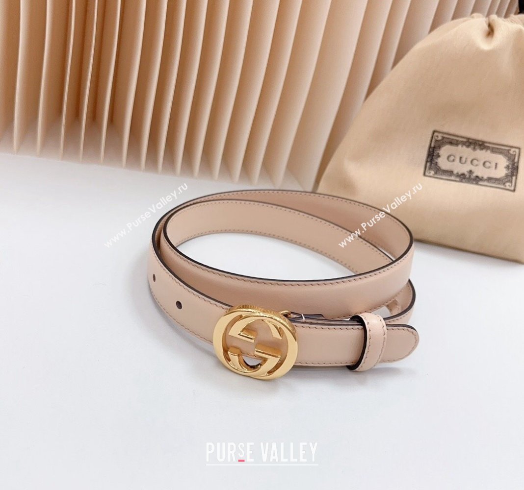 Gucci Leather Belt 2.5cm with Interlocking G Apricot/Gold 2024 0617 (99-240617069)