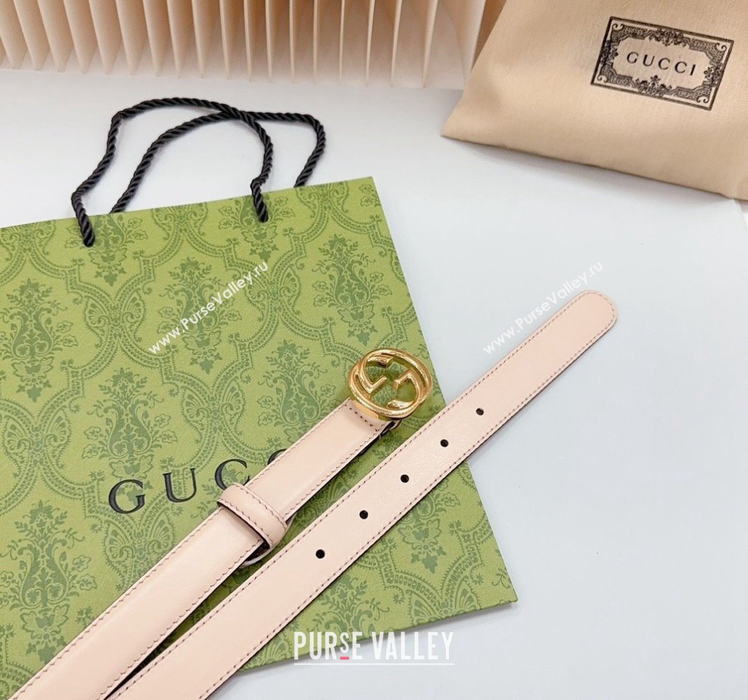 Gucci Leather Belt 2.5cm with Interlocking G Apricot/Gold 2024 0617 (99-240617069)