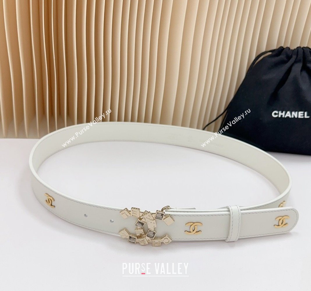 Chanel Belt 3cm with Square Strass CC Buckle in Calfskin White 2 2024 0617 (99-240617041)